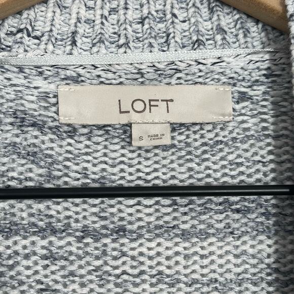 LOFT Cardigan Sweater Women's Size Small Blue Marled Striped Knit Open Front - Picture 8 of 9